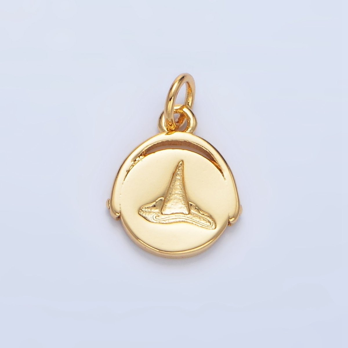 24K Gold Filled Witch Hat Minimalist Stamped Round Charm in Gold &amp; Silver | X908