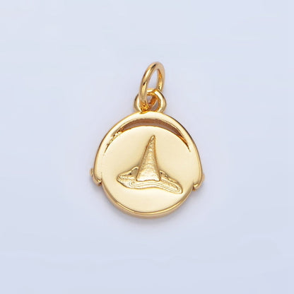 24K Gold Filled Witch Hat Minimalist Stamped Round Charm in Gold &amp; Silver | X908
