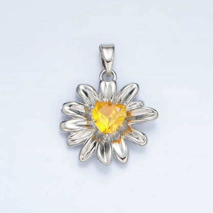 24K Gold Filled 18mm Yellow Heart CZ Sunflower Pendant in Gold &amp; Silver | AA1390