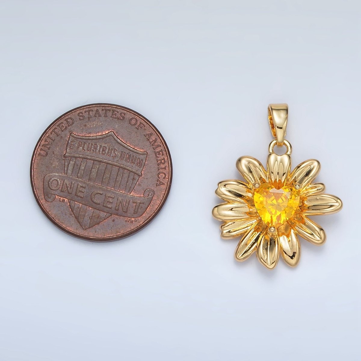 24K Gold Filled 18mm Yellow Heart CZ Sunflower Pendant in Gold &amp; Silver | AA1390