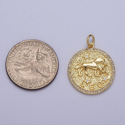 24K Gold Filled Zodiac Birth Star Hammered Round Micro Paved CZ Charm | A-A1773-A-A1778
