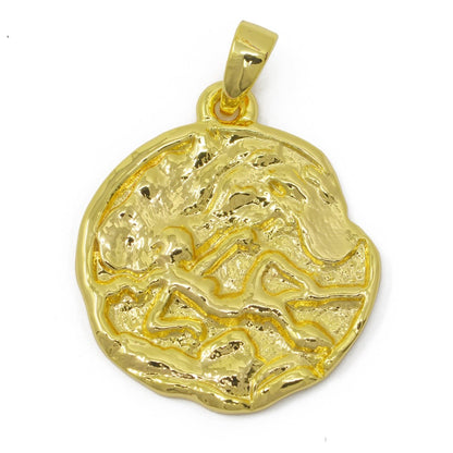 24K Gold Filled Zodiac Horoscope Sign Constellation Medallion Pendant Charm Rustic Rough Hammered Coin | A-A-1794-A-A1796