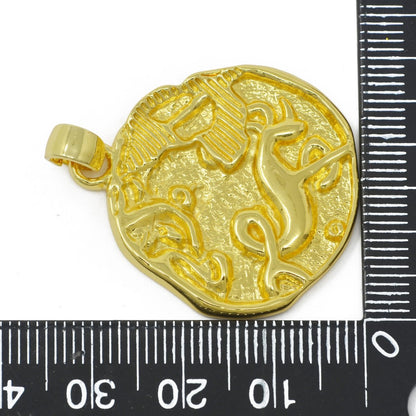 24K Gold Filled Zodiac Horoscope Sign Constellation Medallion Pendant Charm Rustic Rough Hammered Coin | A-A-1794-A-A1796