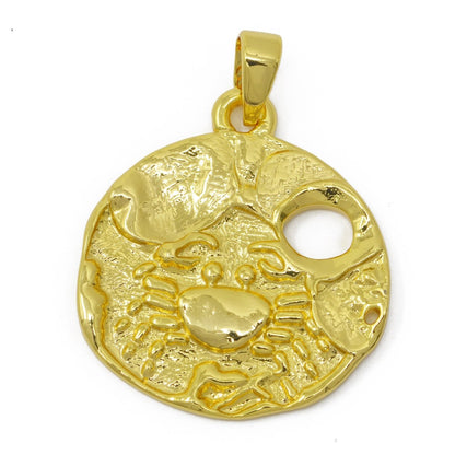 24K Gold Filled Zodiac Horoscope Sign Constellation Medallion Pendant Charm Rustic Rough Hammered Coin | A-A-1794-A-A1796