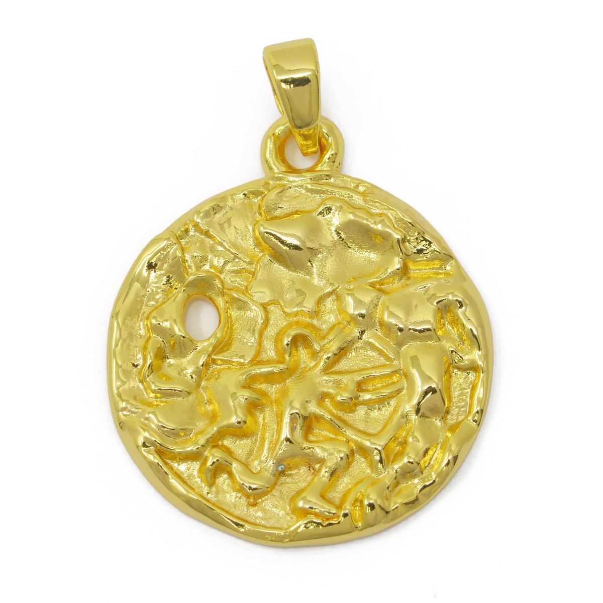 24K Gold Filled Zodiac Horoscope Sign Constellation Medallion Pendant Charm Rustic Rough Hammered Coin | A-A-1794-A-A1796