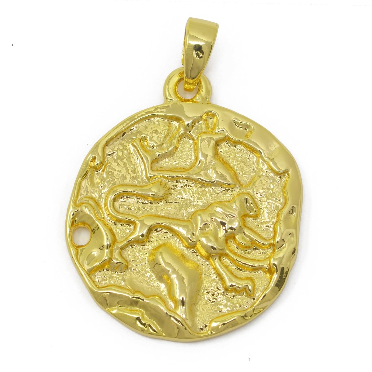 24K Gold Filled Zodiac Horoscope Sign Constellation Medallion Pendant Charm Rustic Rough Hammered Coin | A-A-1794-A-A1796