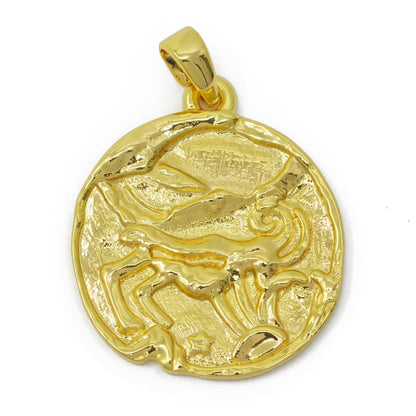 24K Gold Filled Zodiac Horoscope Sign Constellation Medallion Pendant Charm Rustic Rough Hammered Coin | A-A-1794-A-A1796