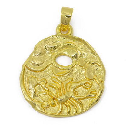 24K Gold Filled Zodiac Horoscope Sign Constellation Medallion Pendant Charm Rustic Rough Hammered Coin | A-A-1794-A-A1796