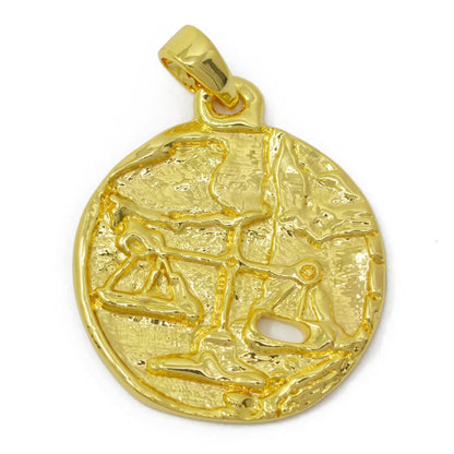 24K Gold Filled Zodiac Horoscope Sign Constellation Medallion Pendant Charm Rustic Rough Hammered Coin | A-A-1794-A-A1796