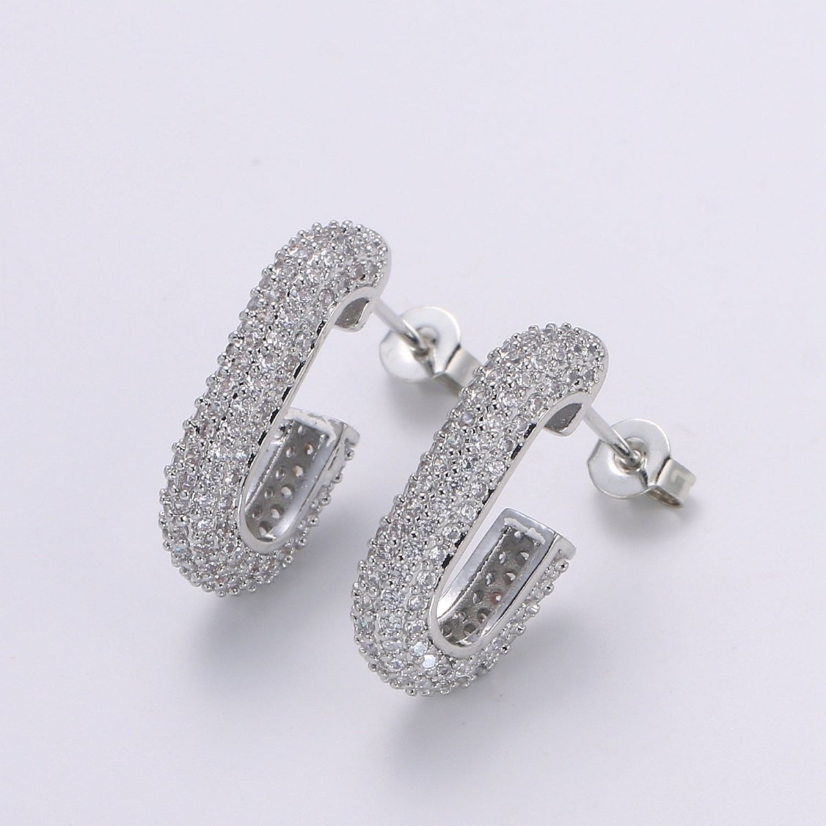 24K Gold Full Pave CZ Stud Earring, White Gold filled Micro Pave Earring Bold Earring Statement Earring Chunky Q-513 Q-514