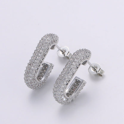 24K Gold Full Pave CZ Stud Earring, White Gold filled Micro Pave Earring Bold Earring Statement Earring Chunky Q-513 Q-514