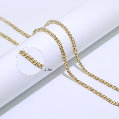 24K Gold Link Rollo Cable Chain by Yard, Square Link Chain by Yard, Width 2.3mm, Roll-540