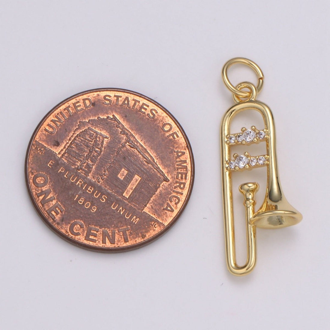 24K Gold Micro Pave CZ Music Trumpet Pendant Charm, Musical Pendant Charm, Music Pendant, For DIY Jewelry, E-201