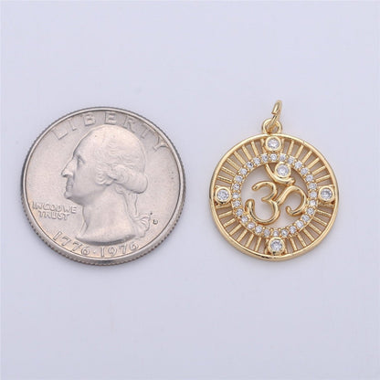 24K Gold Ohm Sign Charm, Peace Namaste Buddhism Prayer Micro Pave Cubic Zirconia CZ Stone for Necklace or Bracelet C-895