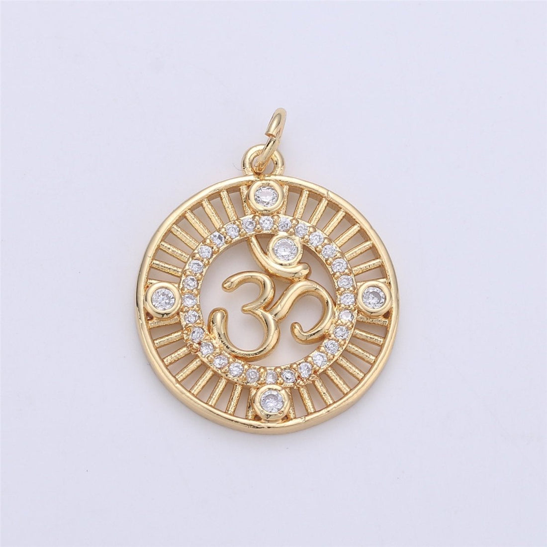 24K Gold Ohm Sign Charm, Peace Namaste Buddhism Prayer Micro Pave Cubic Zirconia CZ Stone for Necklace or Bracelet C-895