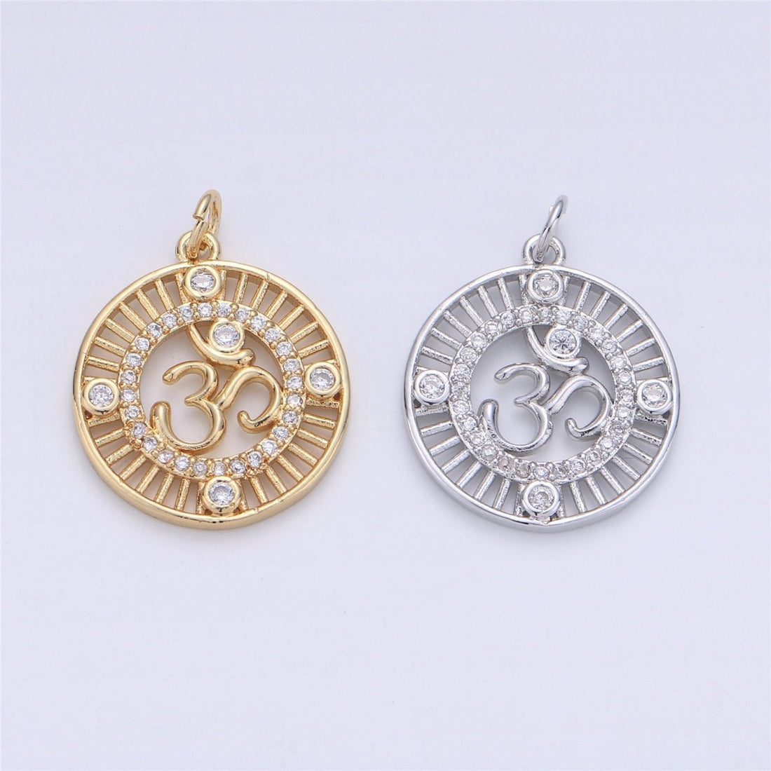 24K Gold Ohm Sign Charm, Peace Namaste Buddhism Prayer Micro Pave Cubic Zirconia CZ Stone for Necklace or Bracelet C-895