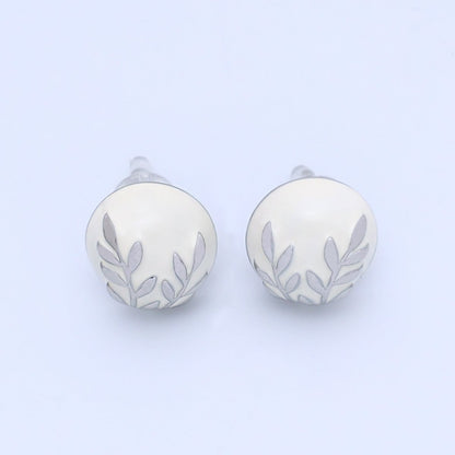 24K Gold Plated Black, White Leaf Round Stud Earrings in Gold &amp; Silver | AB1044 AB1051 AB1058 AB1073