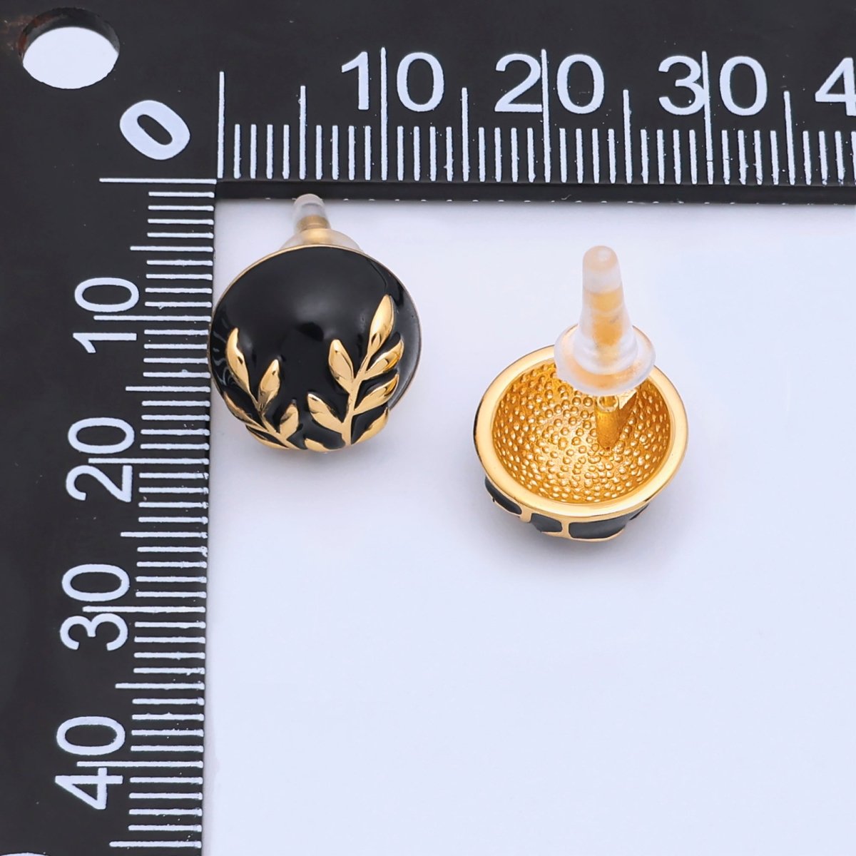 24K Gold Plated Black, White Leaf Round Stud Earrings in Gold &amp; Silver | AB1044 AB1051 AB1058 AB1073