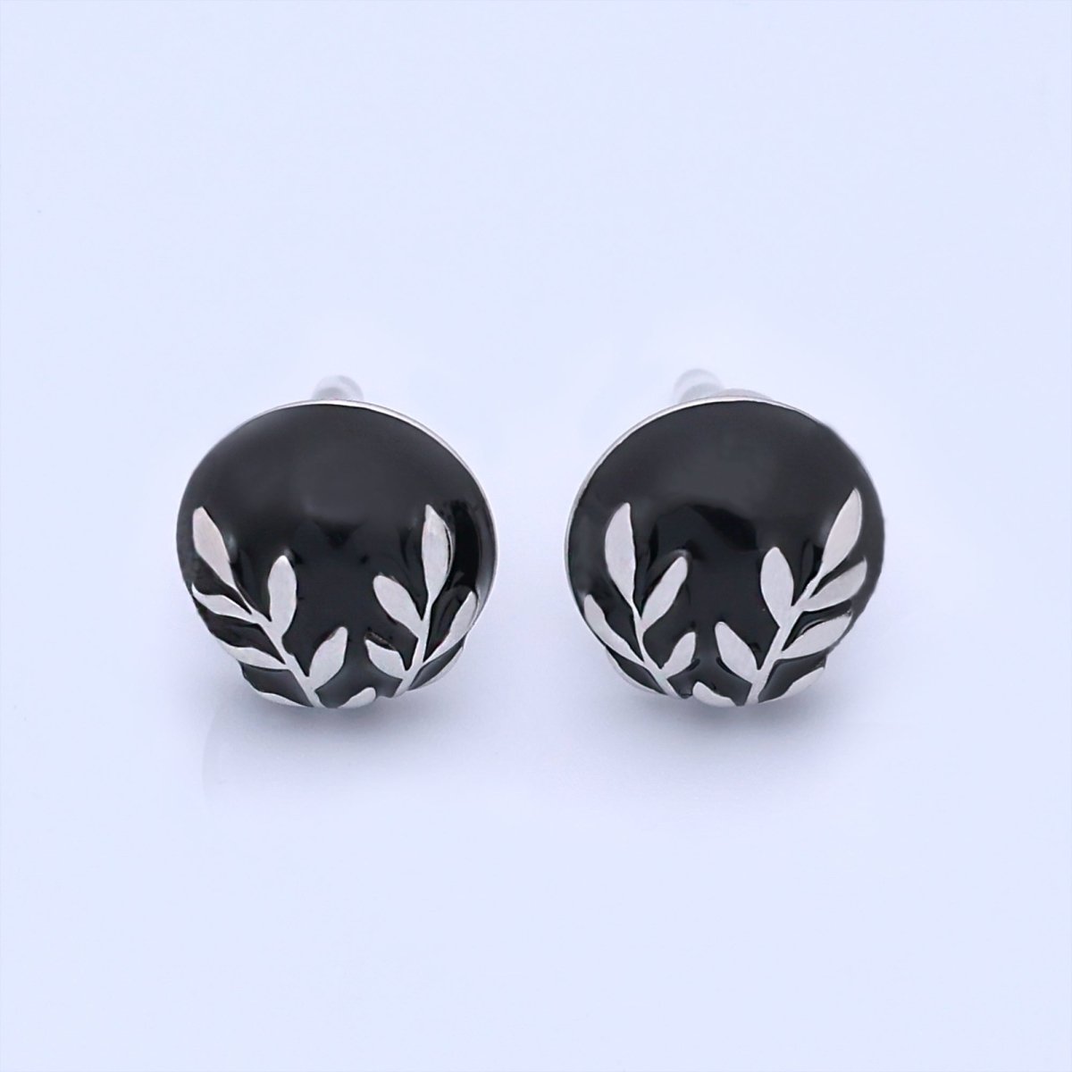 24K Gold Plated Black, White Leaf Round Stud Earrings in Gold &amp; Silver | AB1044 AB1051 AB1058 AB1073