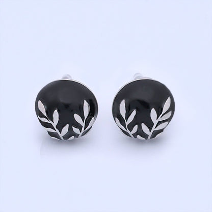 24K Gold Plated Black, White Leaf Round Stud Earrings in Gold &amp; Silver | AB1044 AB1051 AB1058 AB1073