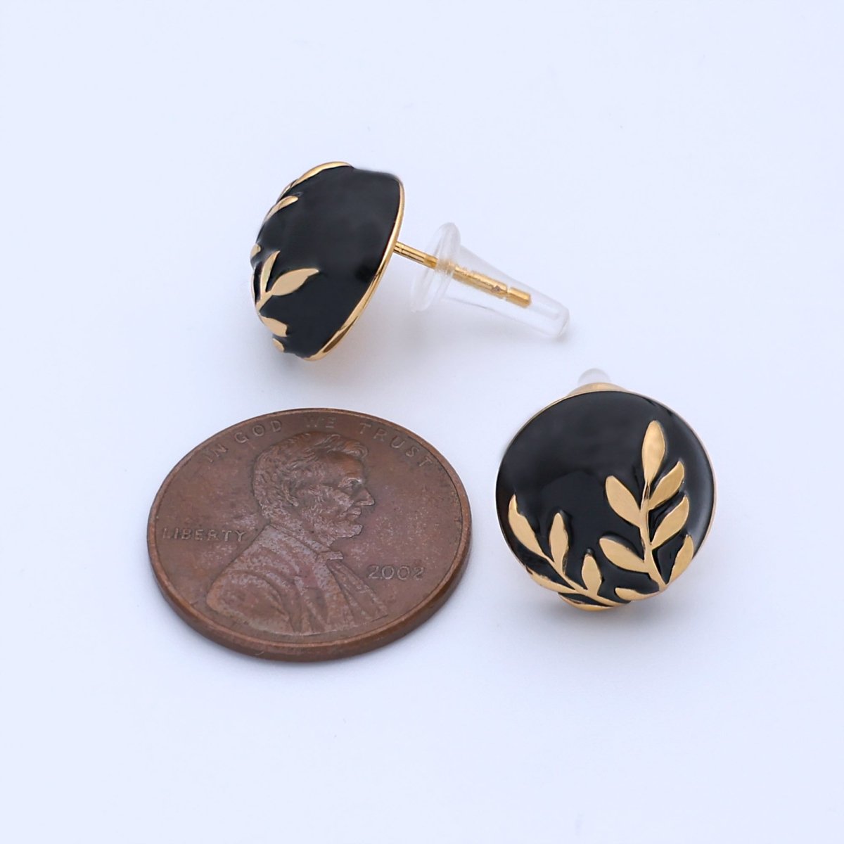 24K Gold Plated Black, White Leaf Round Stud Earrings in Gold &amp; Silver | AB1044 AB1051 AB1058 AB1073