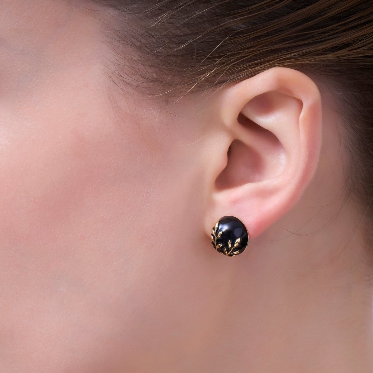 24K Gold Plated Black, White Leaf Round Stud Earrings in Gold &amp; Silver | AB1044 AB1051 AB1058 AB1073
