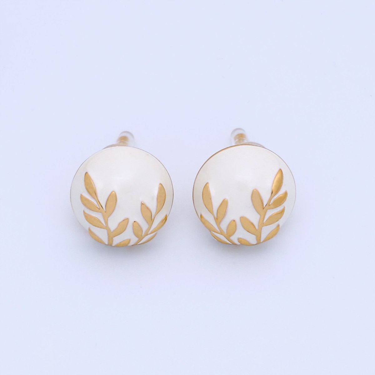 24K Gold Plated Black, White Leaf Round Stud Earrings in Gold &amp; Silver | AB1044 AB1051 AB1058 AB1073