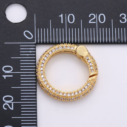 0S 24K Gold-Plated Circle Carabiner, Pave Cubic Zirconia Rhinestones, Hinged Clip Clasp L-185
