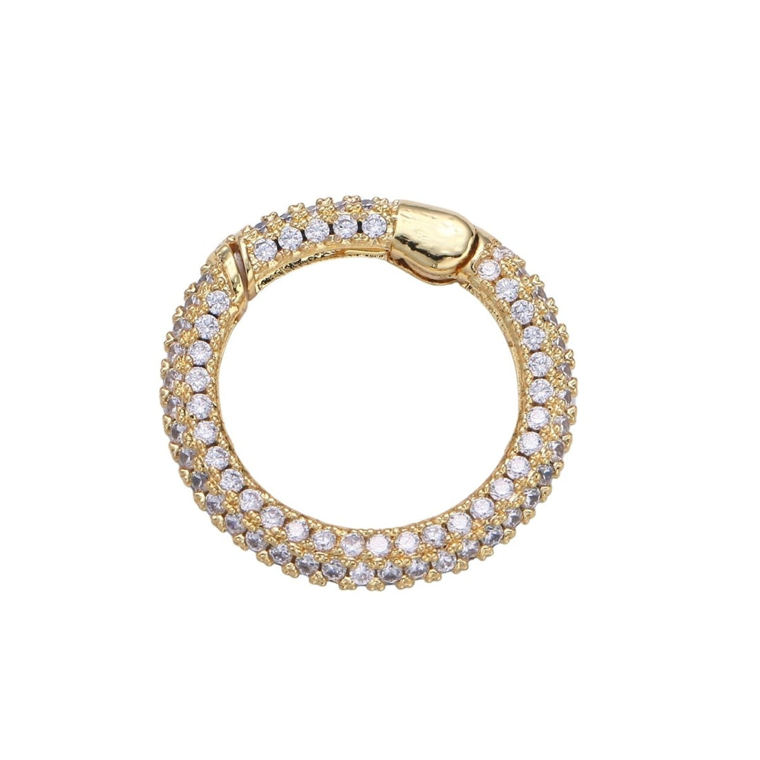 0S 24K Gold-Plated Circle Carabiner, Pave Cubic Zirconia Rhinestones, Hinged Clip Clasp L-185