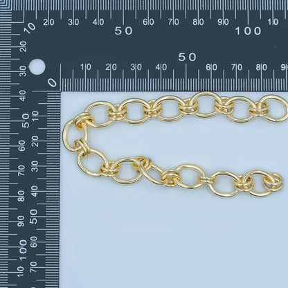 24K Gold Plated Gold Chunky Oval Cable Chain by Yard, 10.4X12.6mm, Bold ROLO Cable Chain, Fancy Statement Chain, Wholesale Bulk Chain | ROLL-468 Clearance Pricing