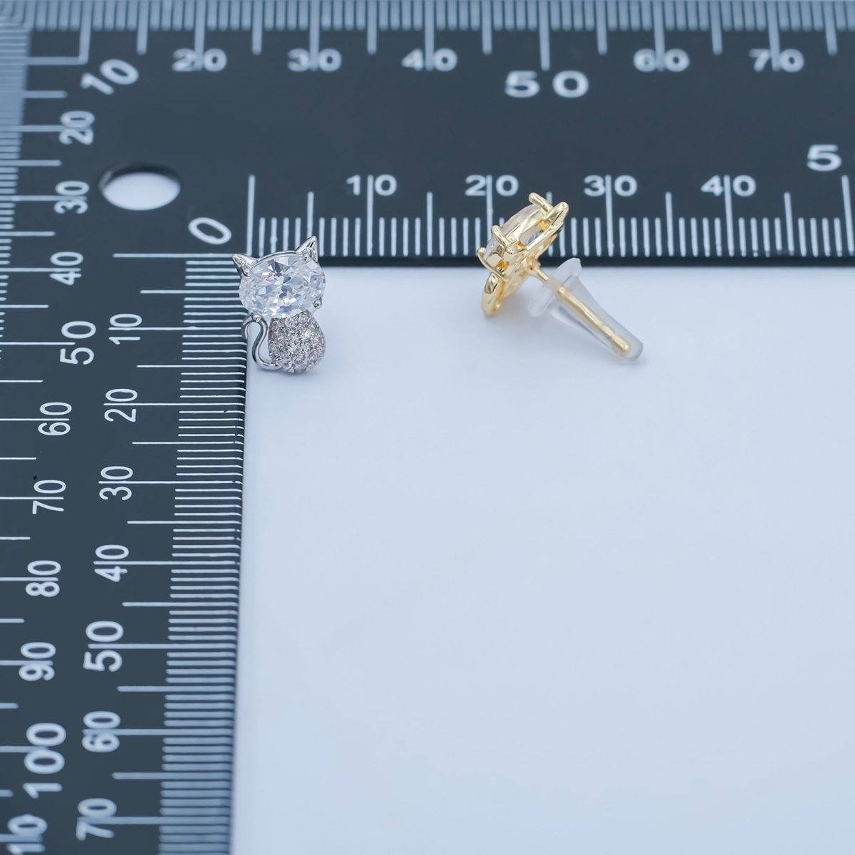24K Gold Plated Micro Paved CZ Kitten Cat Stud Earrings Set in Gold &amp; Silver | AB222 AB223