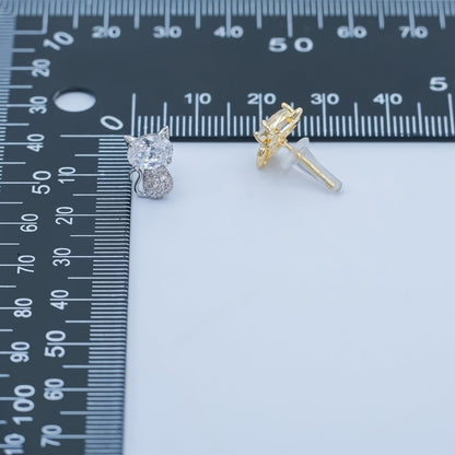 24K Gold Plated Micro Paved CZ Kitten Cat Stud Earrings Set in Gold &amp; Silver | AB222 AB223