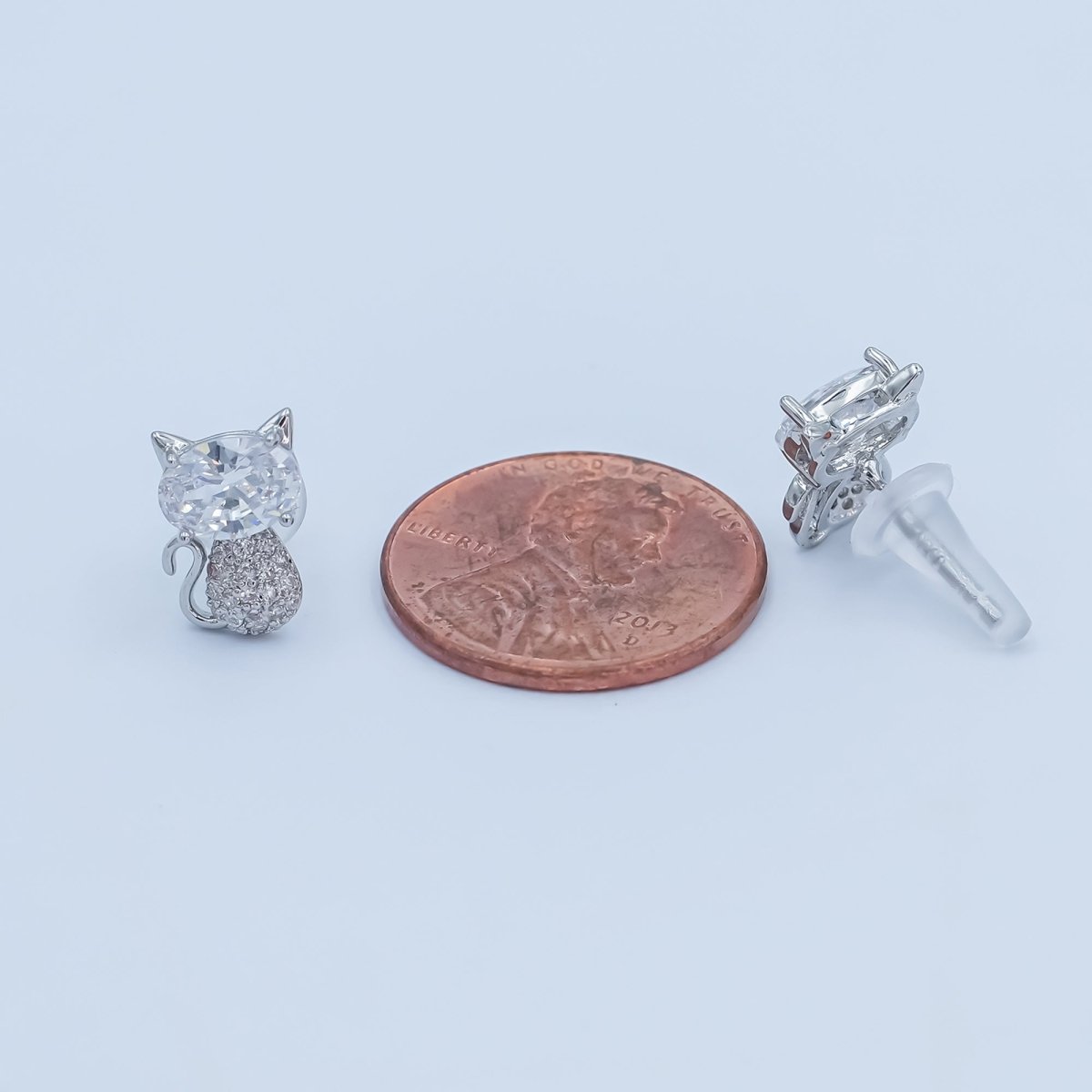 24K Gold Plated Micro Paved CZ Kitten Cat Stud Earrings Set in Gold &amp; Silver | AB222 AB223
