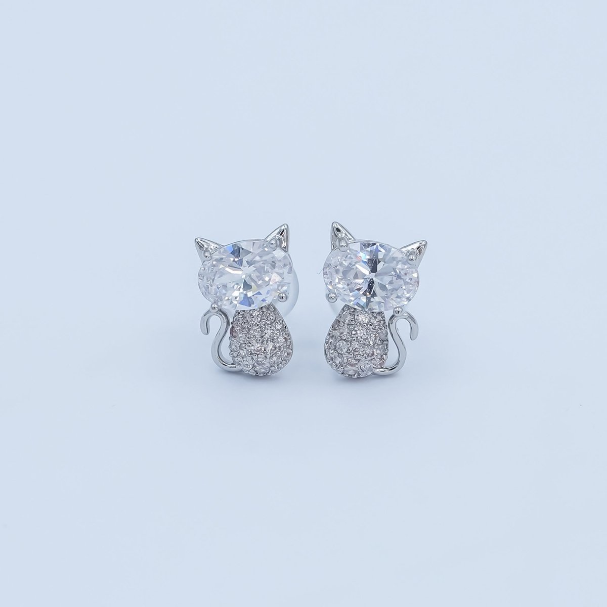 24K Gold Plated Micro Paved CZ Kitten Cat Stud Earrings Set in Gold &amp; Silver | AB222 AB223