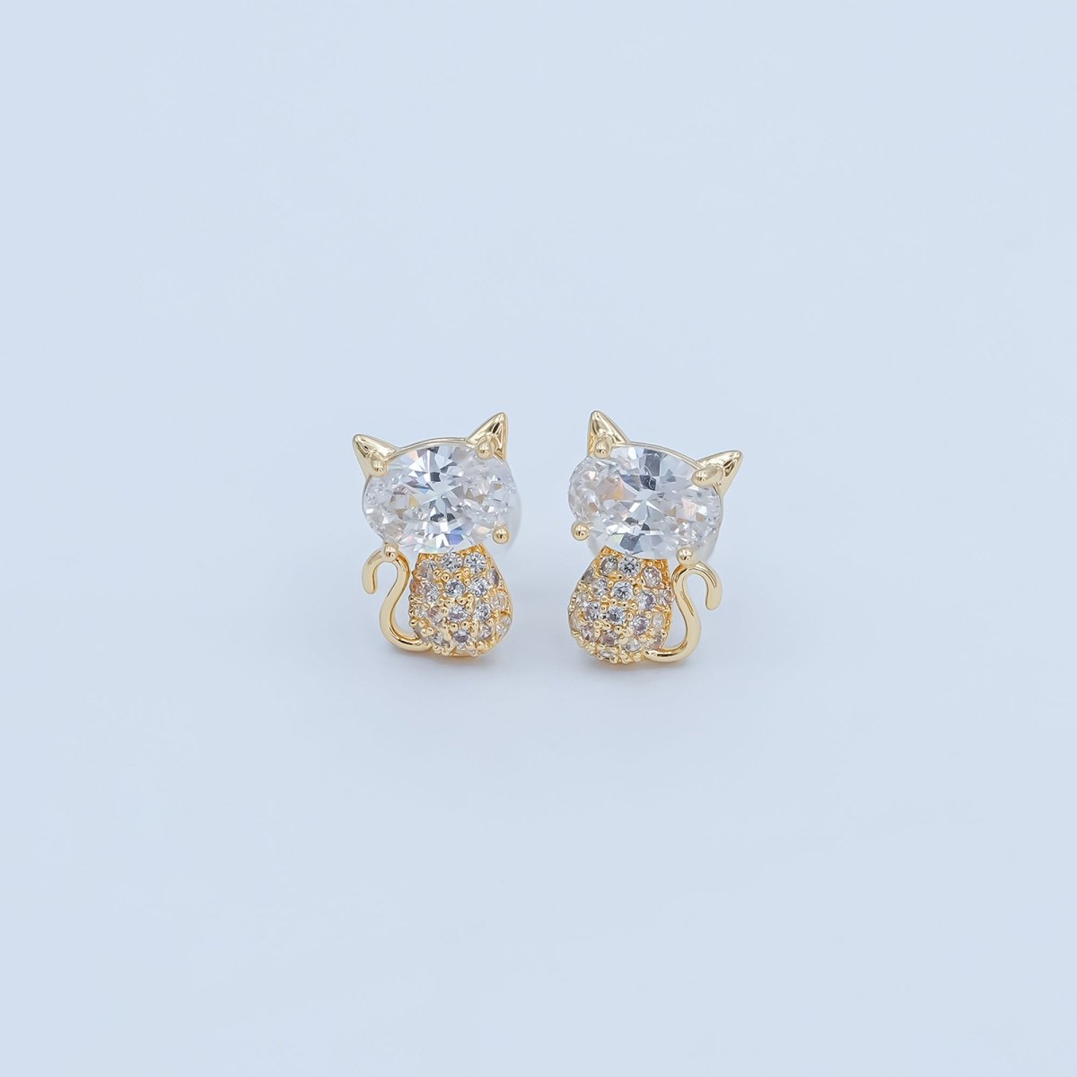 24K Gold Plated Micro Paved CZ Kitten Cat Stud Earrings Set in Gold &amp; Silver | AB222 AB223