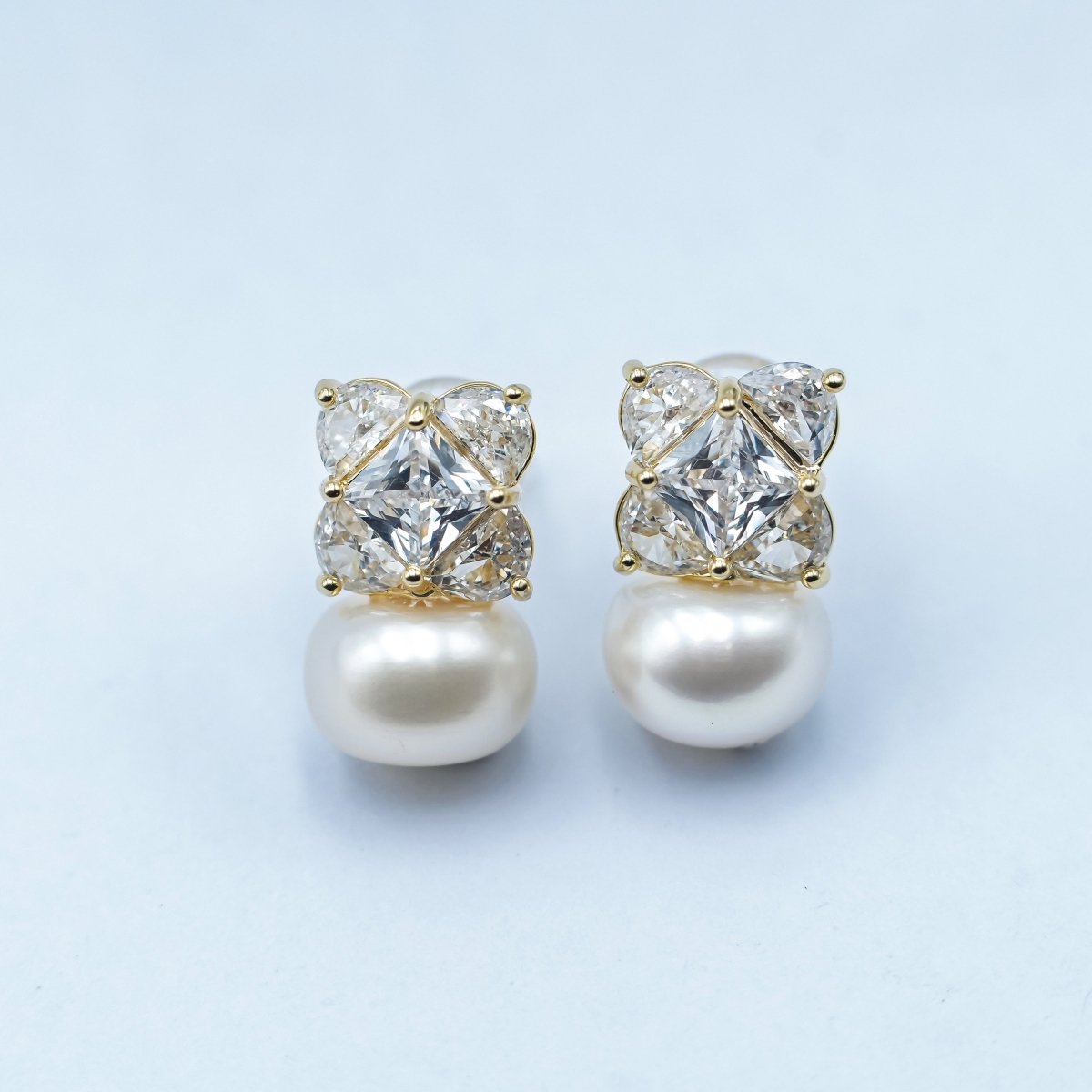 24K Gold Plated Shell Pearl CZ Geometric Stud Earrings in Gold &amp; Silver | AB255 AB256