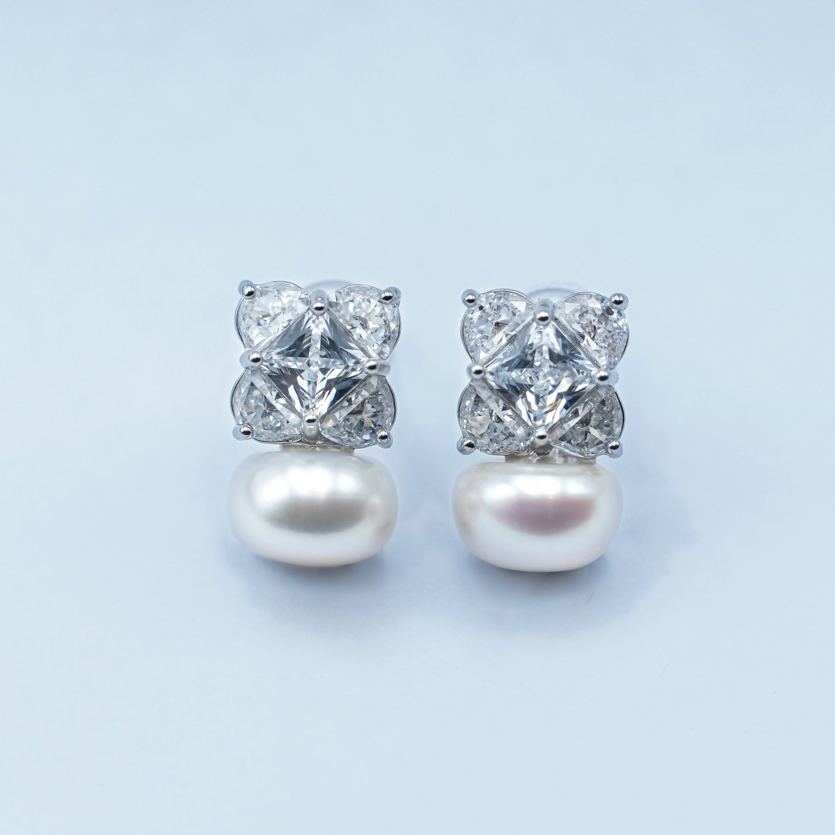 24K Gold Plated Shell Pearl CZ Geometric Stud Earrings in Gold &amp; Silver | AB255 AB256