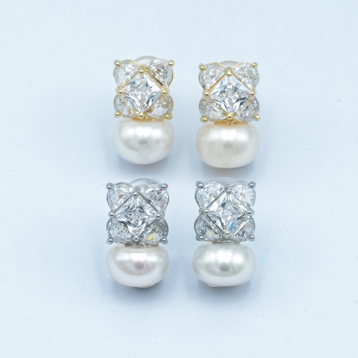 24K Gold Plated Shell Pearl CZ Geometric Stud Earrings in Gold &amp; Silver | AB255 AB256