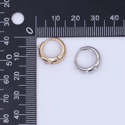 24K Gold Plated 14.5mm Shell Pearl Dotted Huggie Earrings in Gold &amp; Silver | AE423 AE628