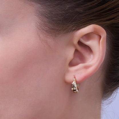 24K Gold Plated 14.5mm Shell Pearl Dotted Huggie Earrings in Gold &amp; Silver | AE423 AE628