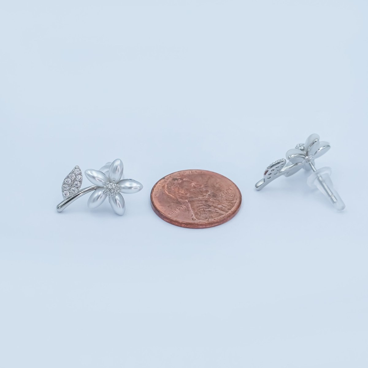 24K Gold Plated Shell Pearl Micro Paved CZ Flower Stud Earrings in Gold &amp; Silver | AB201 AB202