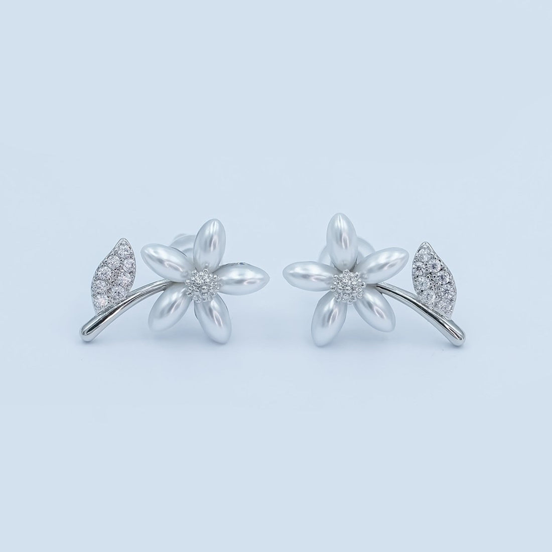 24K Gold Plated Shell Pearl Micro Paved CZ Flower Stud Earrings in Gold &amp; Silver | AB201 AB202