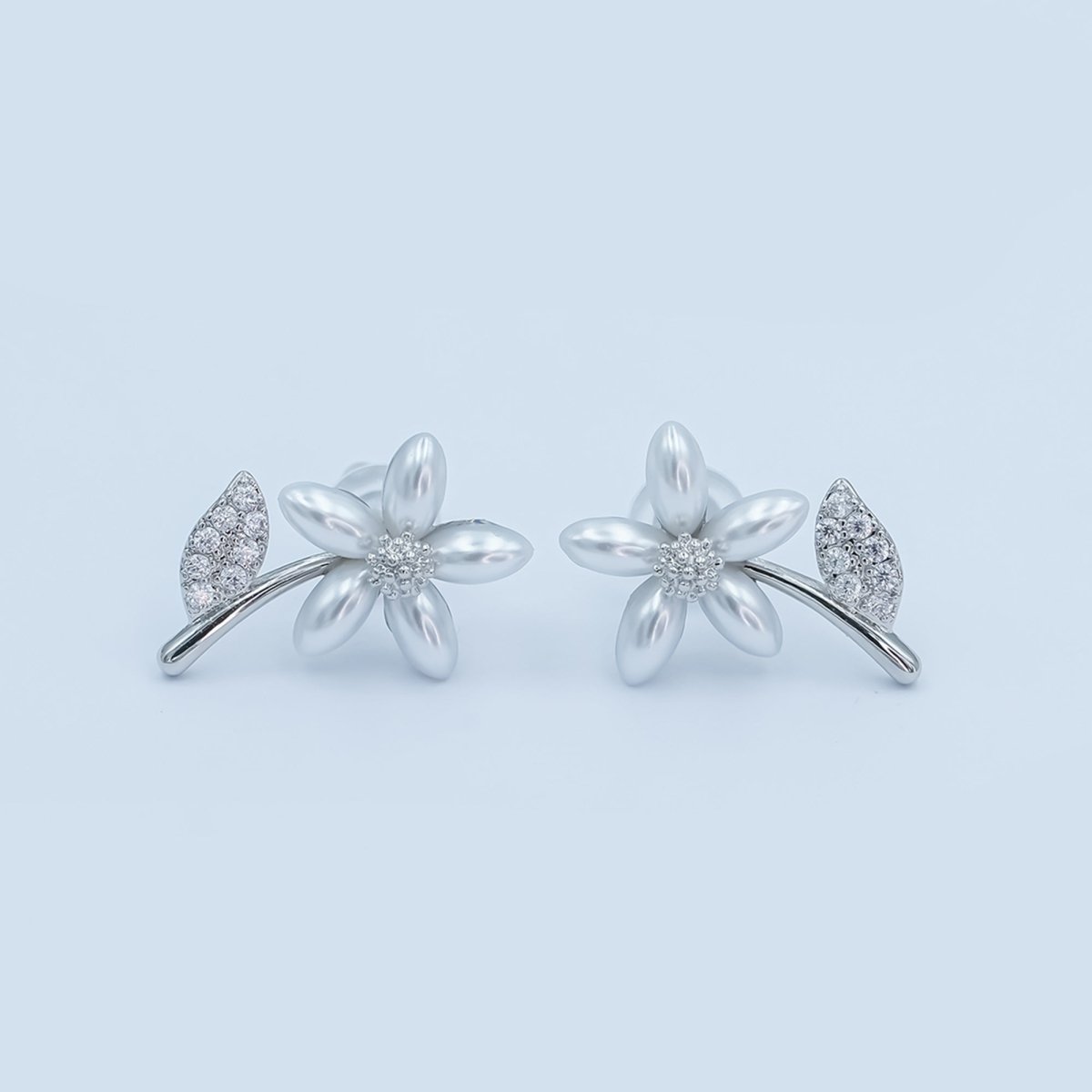 24K Gold Plated Shell Pearl Micro Paved CZ Flower Stud Earrings in Gold &amp; Silver | AB201 AB202