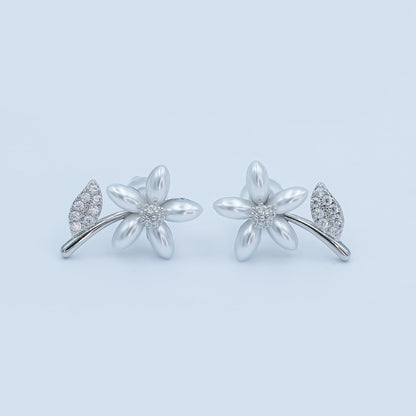 24K Gold Plated Shell Pearl Micro Paved CZ Flower Stud Earrings in Gold &amp; Silver | AB201 AB202