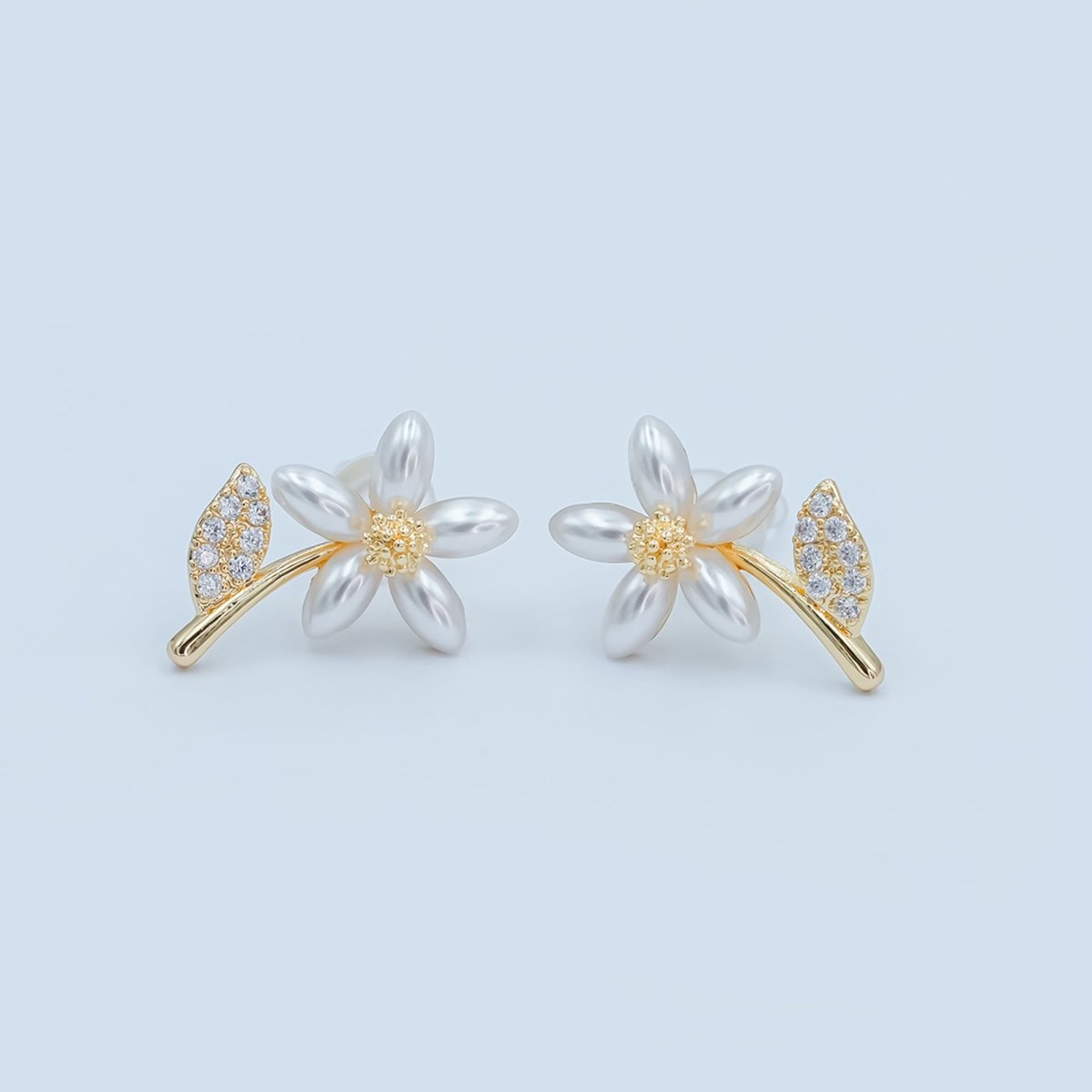 24K Gold Plated Shell Pearl Micro Paved CZ Flower Stud Earrings in Gold &amp; Silver | AB201 AB202