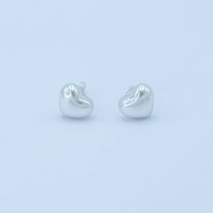 24K Gold Plated White Shell Pearl Heart Stud Earrings in Gold &amp; Silver | T439 T440