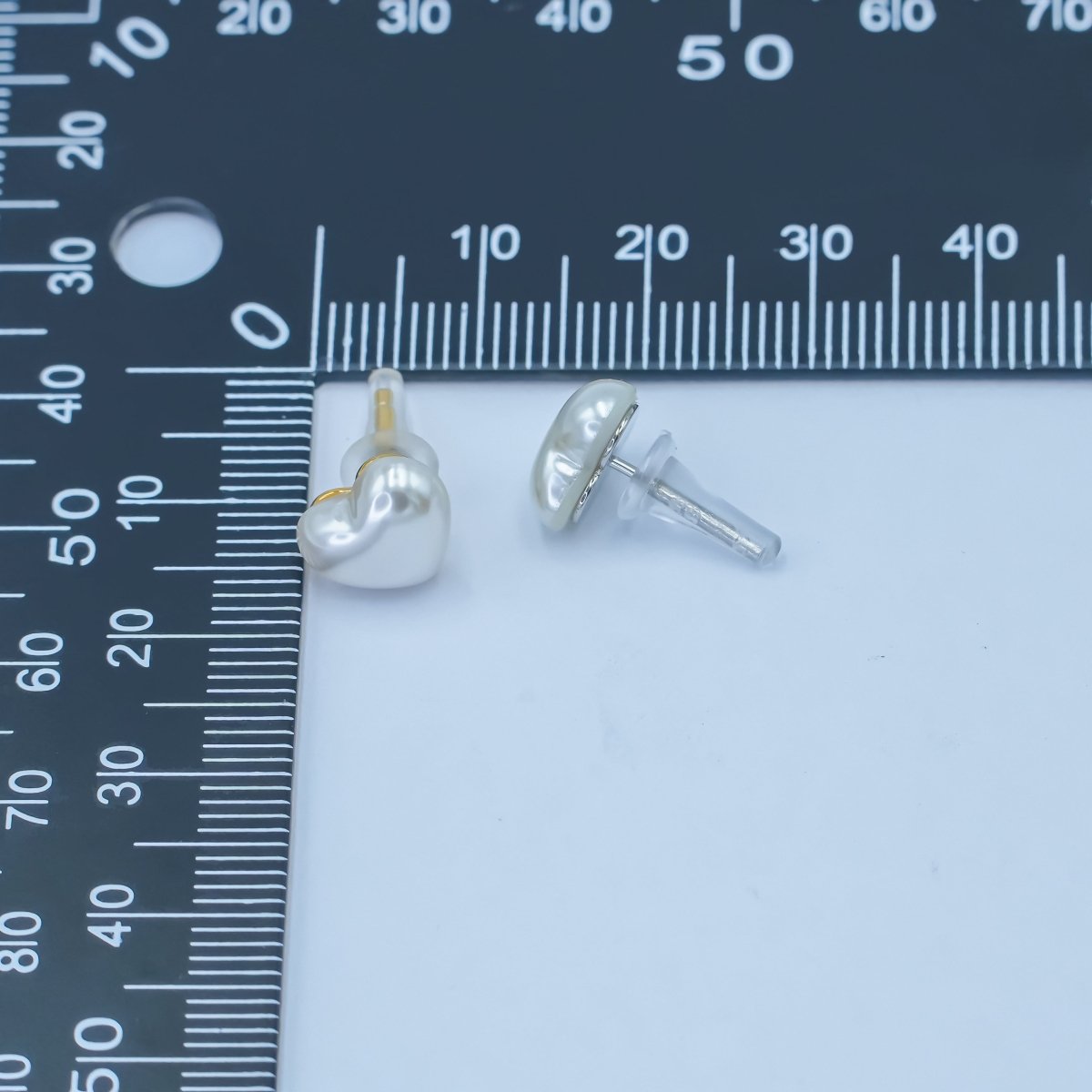 24K Gold Plated White Shell Pearl Heart Stud Earrings in Gold &amp; Silver | T439 T440