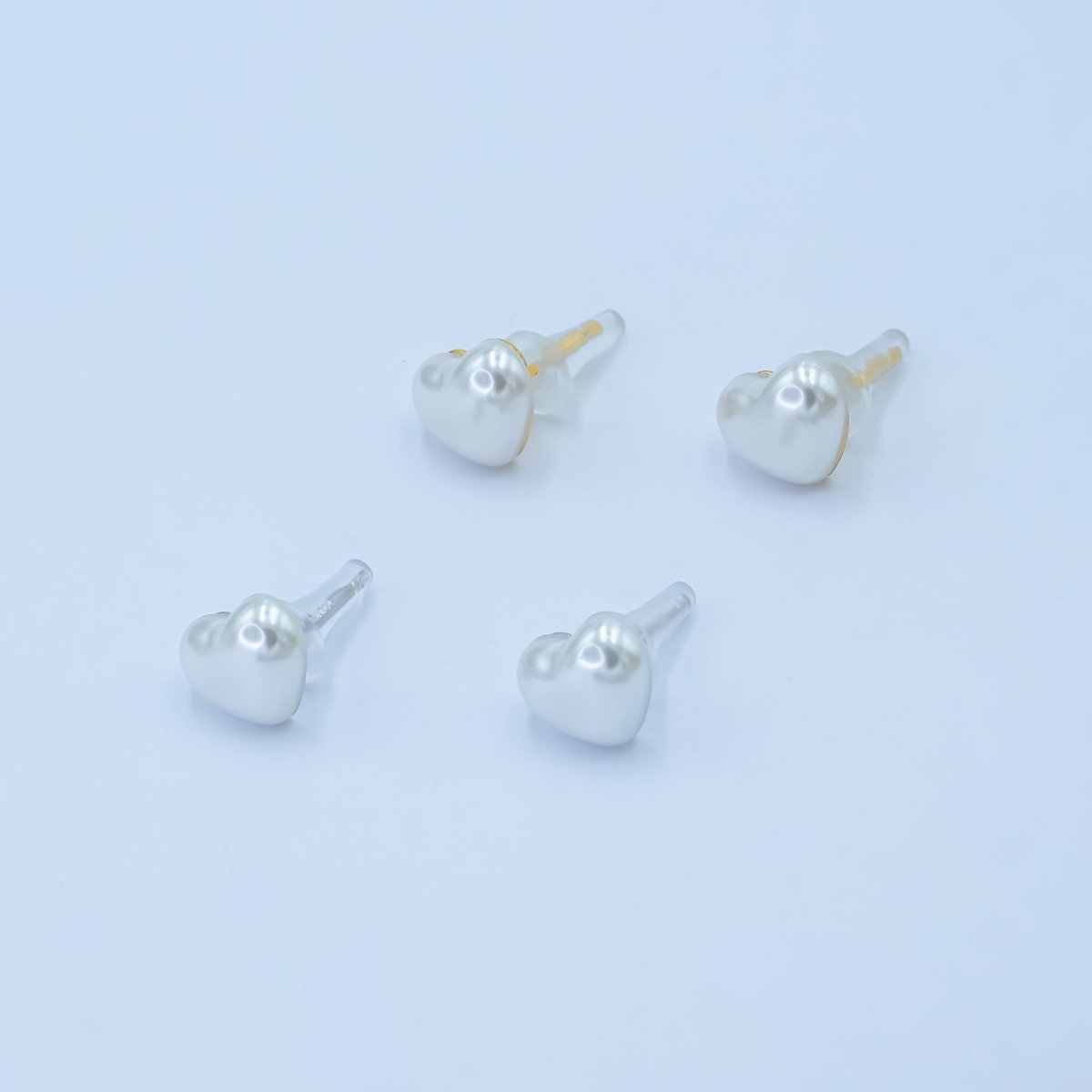 24K Gold Plated White Shell Pearl Heart Stud Earrings in Gold &amp; Silver | T439 T440