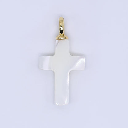 24K Gold Shell Pearl Shiny Holy Cross Charm Pendant | AF-552 P-1738