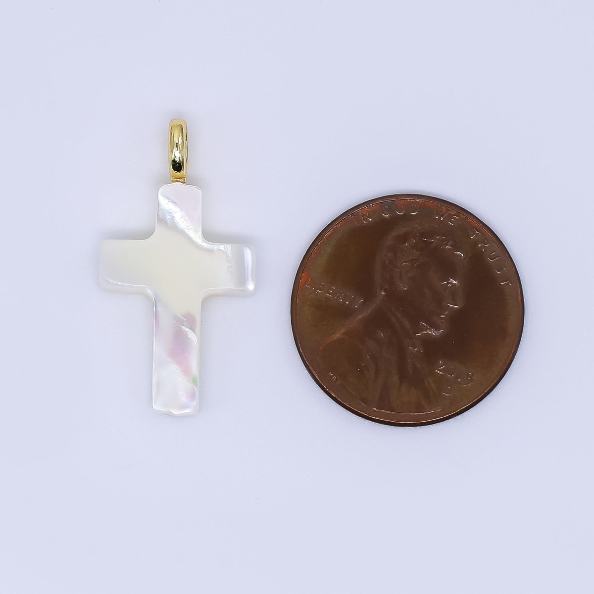 24K Gold Shell Pearl Shiny Holy Cross Charm Pendant | AF-552 P-1738